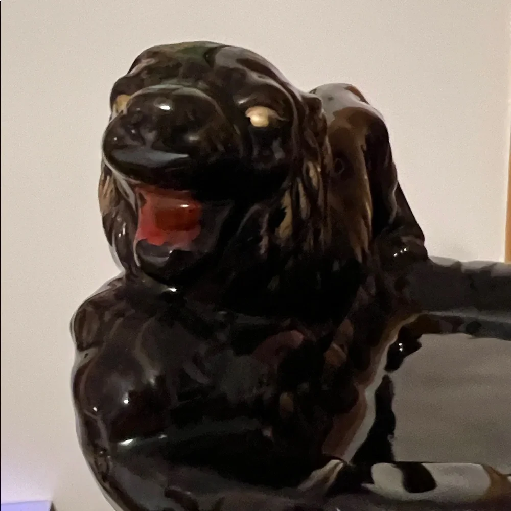 Vintage Mid-Century Elegant Black Lion Ceramic Lion Ashtray. Like New